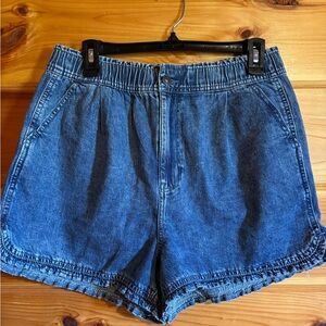 American Eagle Outfitters Washed Blue Denim Elastic Waist Shorts
